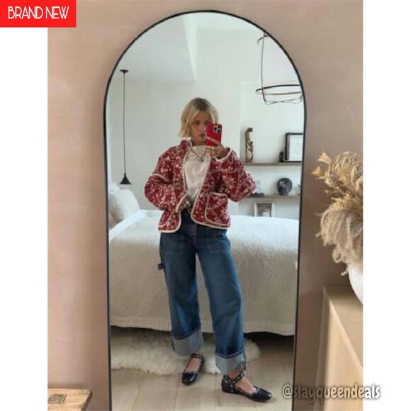 Loose Cropped Puffer Jacket Retro Striped Quilted Lightweight Outerwear - Picture 4 of 8